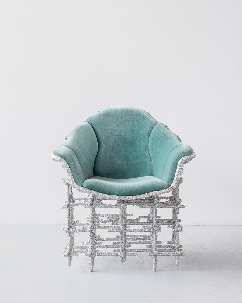 Stuffed Shell Chair: Silver and Blue