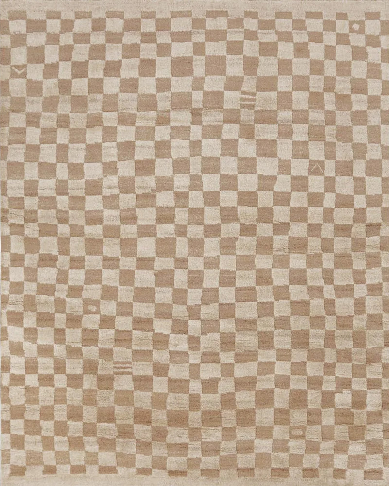 Irregular Checkerboard Hand-Knotted Wool Rug
