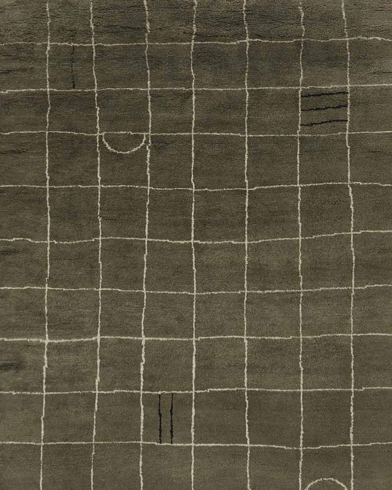 Irregular Grid Hand-Knotted Wool Rug
